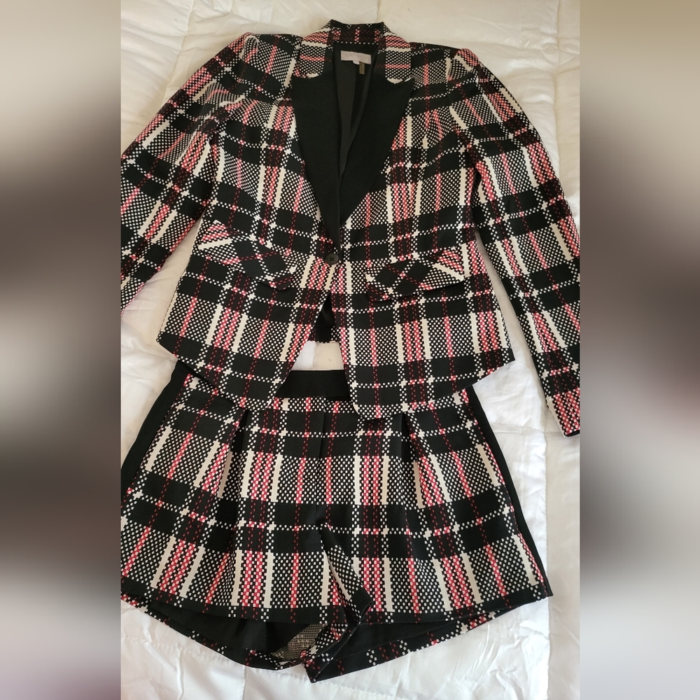 1.State Plaid Set blazer & shorts Black, Red Off White Nwot Unworn